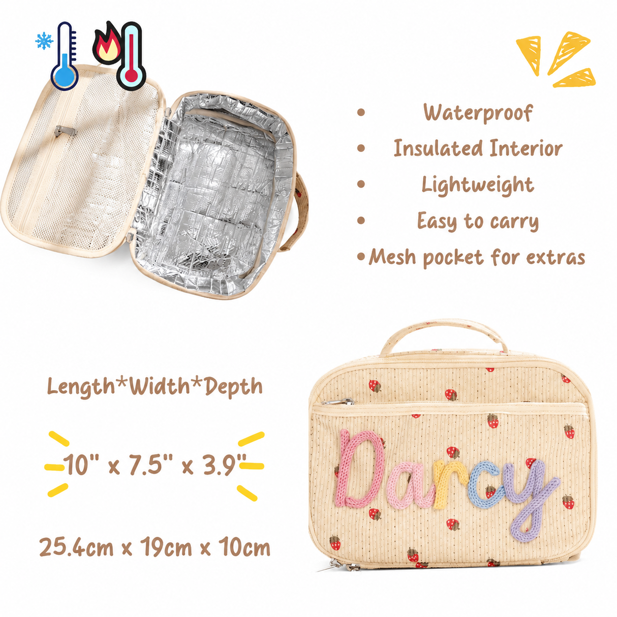 Personalized Kids Lunch Bag | Embroidered Name Insulated Lunch Box for School & Toddlers