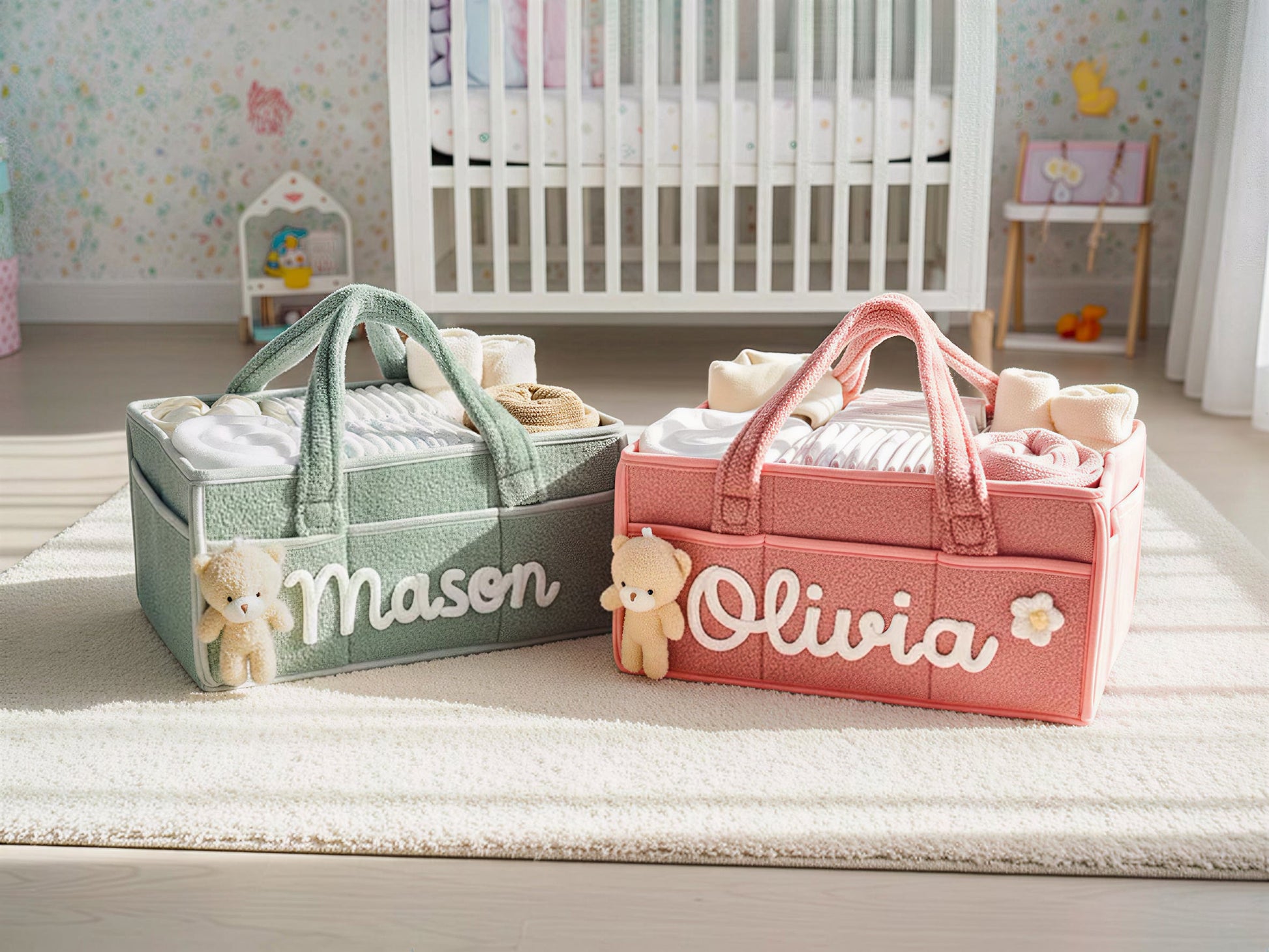 Personalized Plush Baby Organizer Basket
