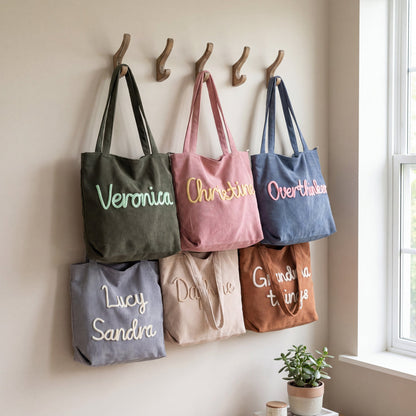 Personalized Mom Tote Bag – Custom Name Corduroy Diaper Bag, Stylish Mommy Bag, Baby Shower Gift