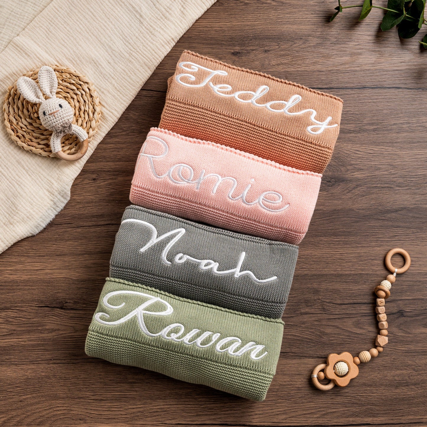 Classic Knit Baby Name Blanket – Soft Knit Custom Embroidered Newborn Blanket, Baby Shower Gift