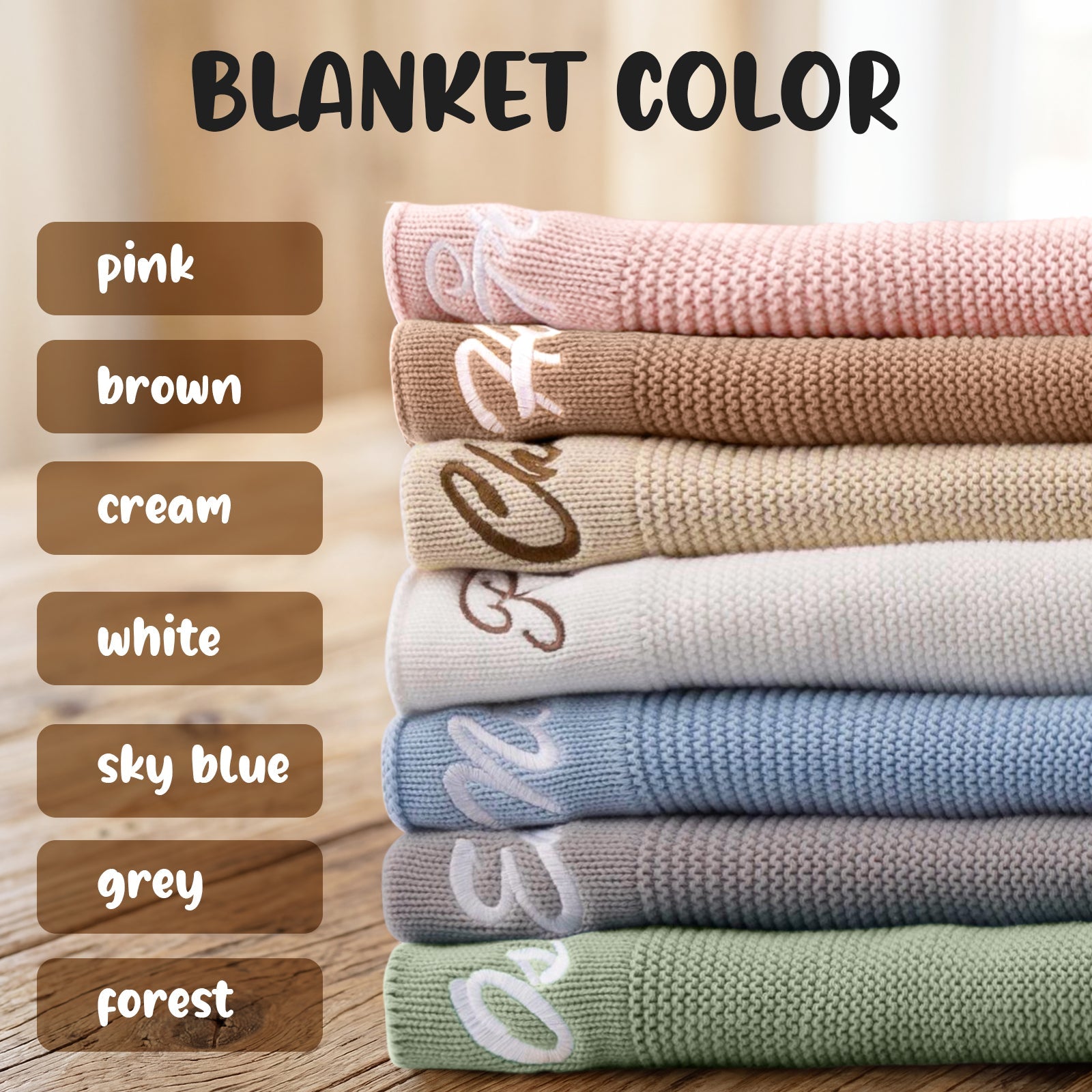Classic Knit Baby Name Blanket – Soft Knit Custom Embroidered Newborn Blanket, Baby Shower Gift