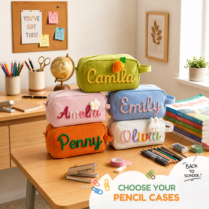 Personalized Name Corduroy Pencil Case – Custom Kids Zipper Pouch, Baby Shower Gift, Makeup Bag, Back to School