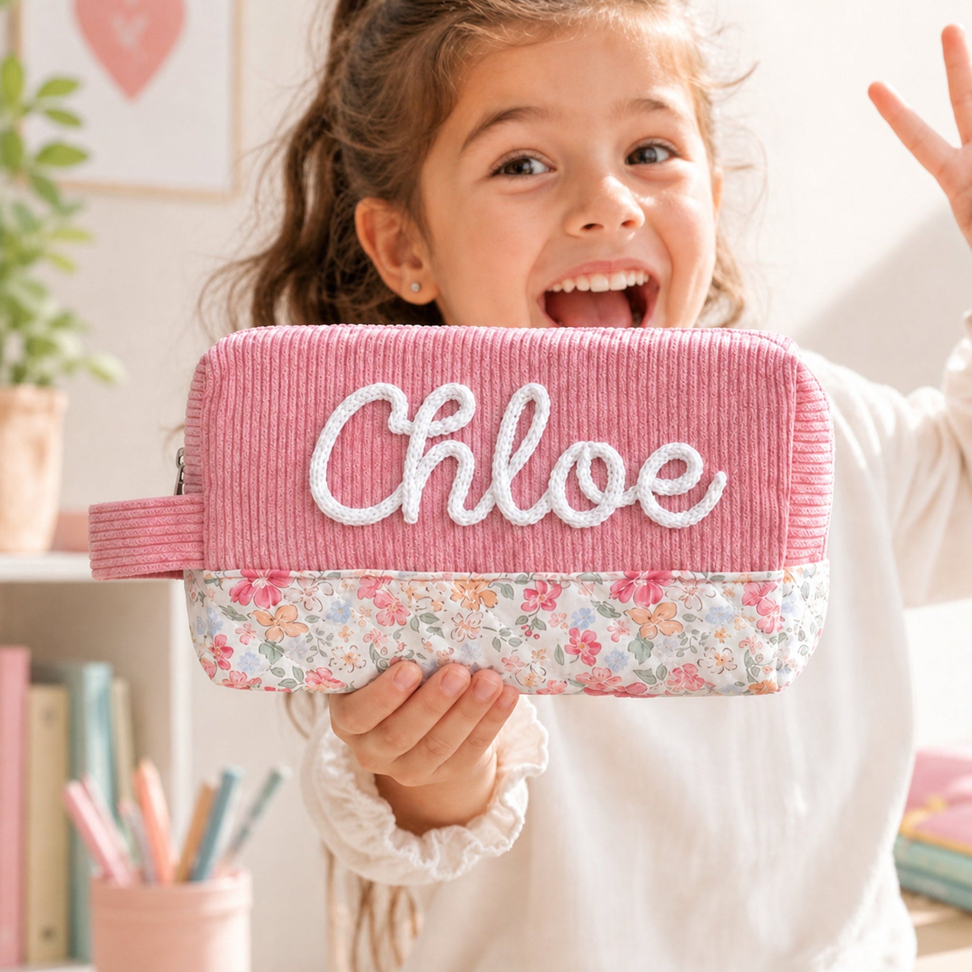 Personalized Corduroy Pencil Case – Custom Yarn Name Pencil Pouch | Back to School