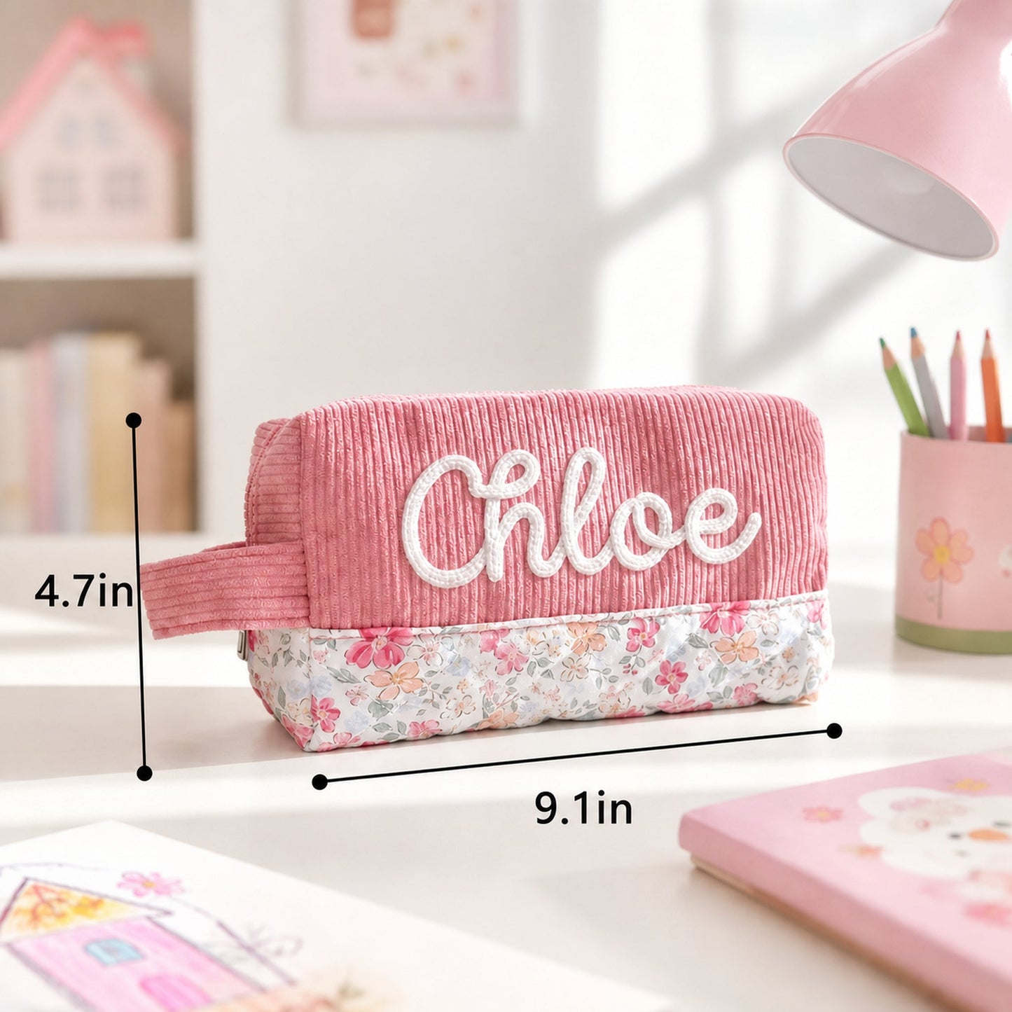 Personalized Corduroy Pencil Case – Custom Yarn Name Pencil Pouch | Back to School