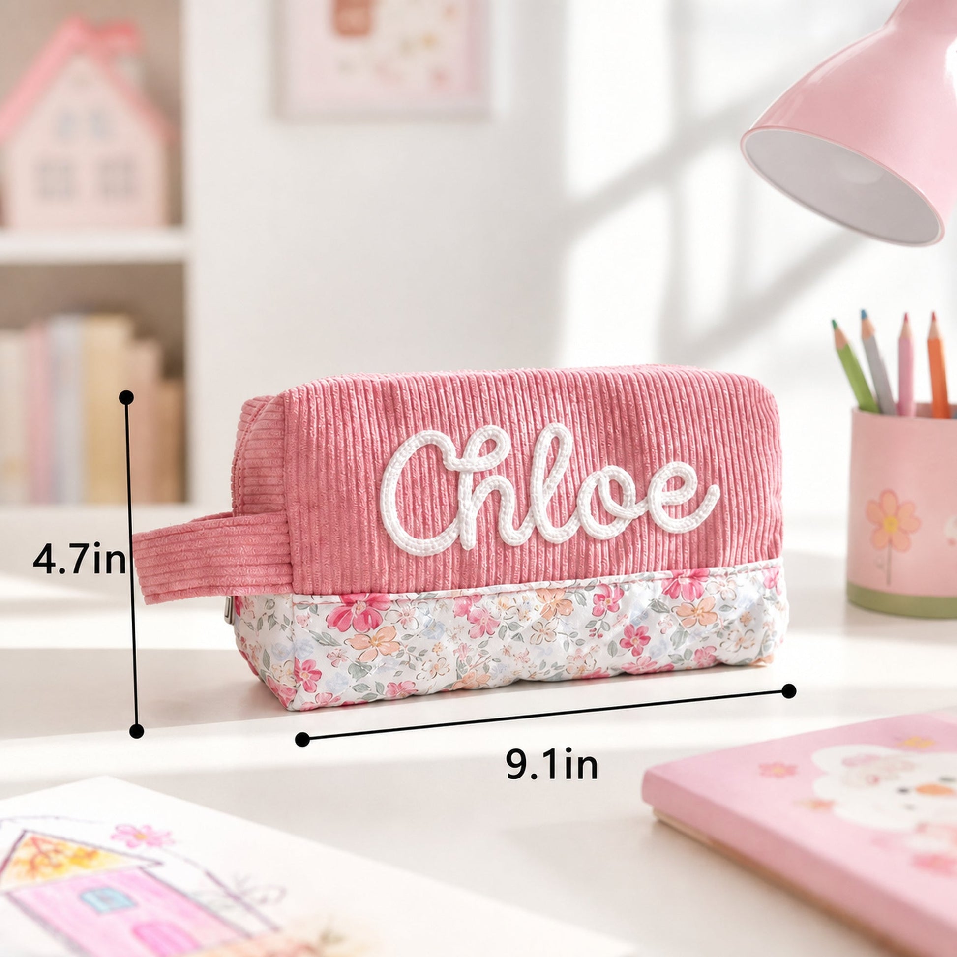 Personalized Corduroy Pencil Case – Custom Yarn Name Pencil Pouch | Back to School