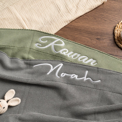 Classic Knit Baby Name Blanket – Soft Knit Custom Embroidered Newborn Blanket, Baby Shower Gift