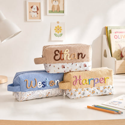 Personalized Corduroy Pencil Case – Custom Yarn Name Pencil Pouch | Back to School