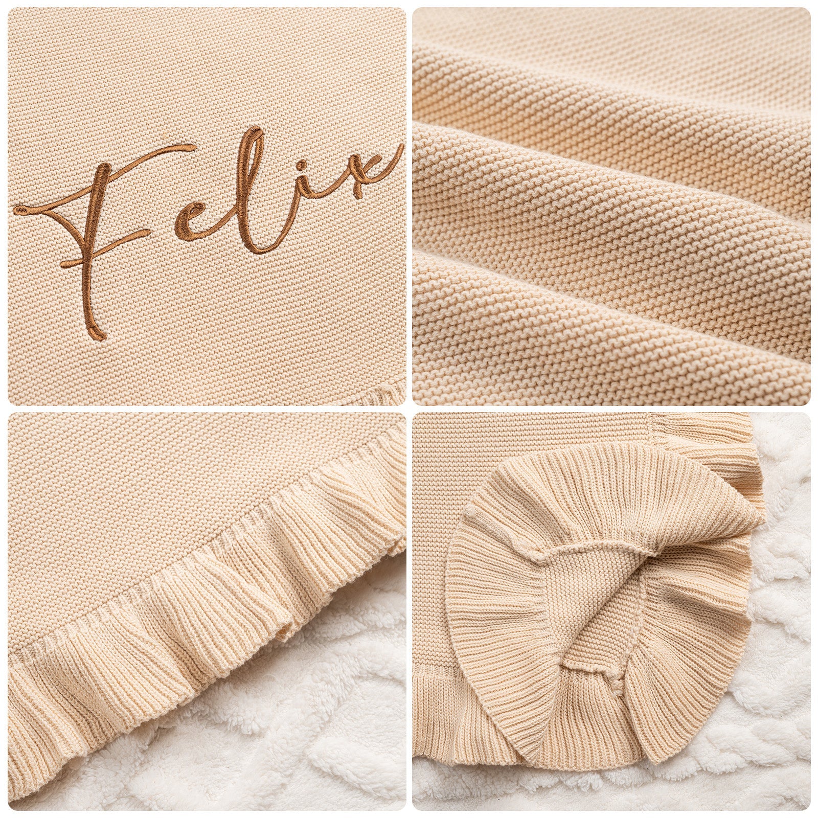 Floral Personalized Baby Blanket – Custom Name Knit Blanket, Soft Newborn Gift