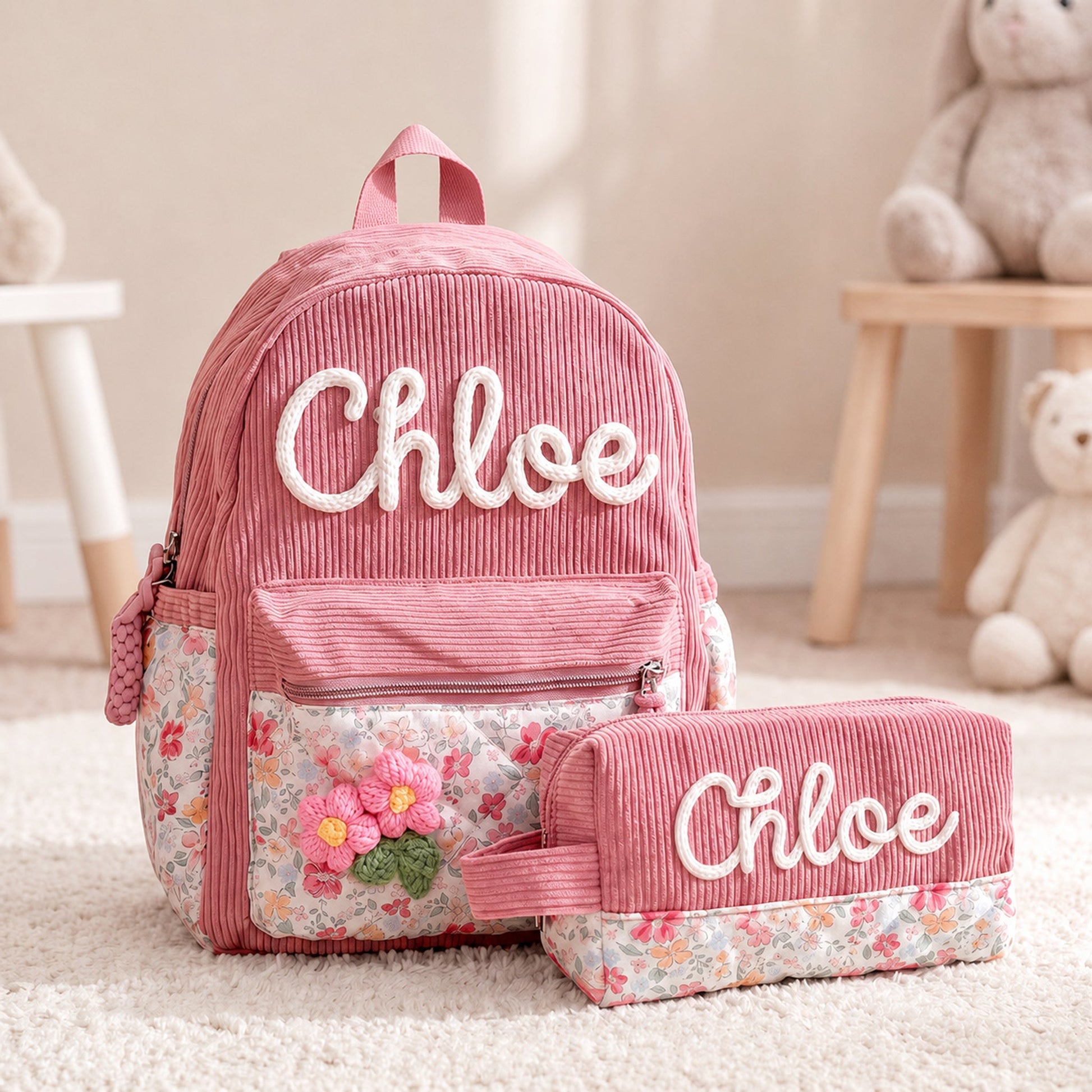 Personalized Corduroy Pencil Case – Custom Yarn Name Pencil Pouch | Back to School