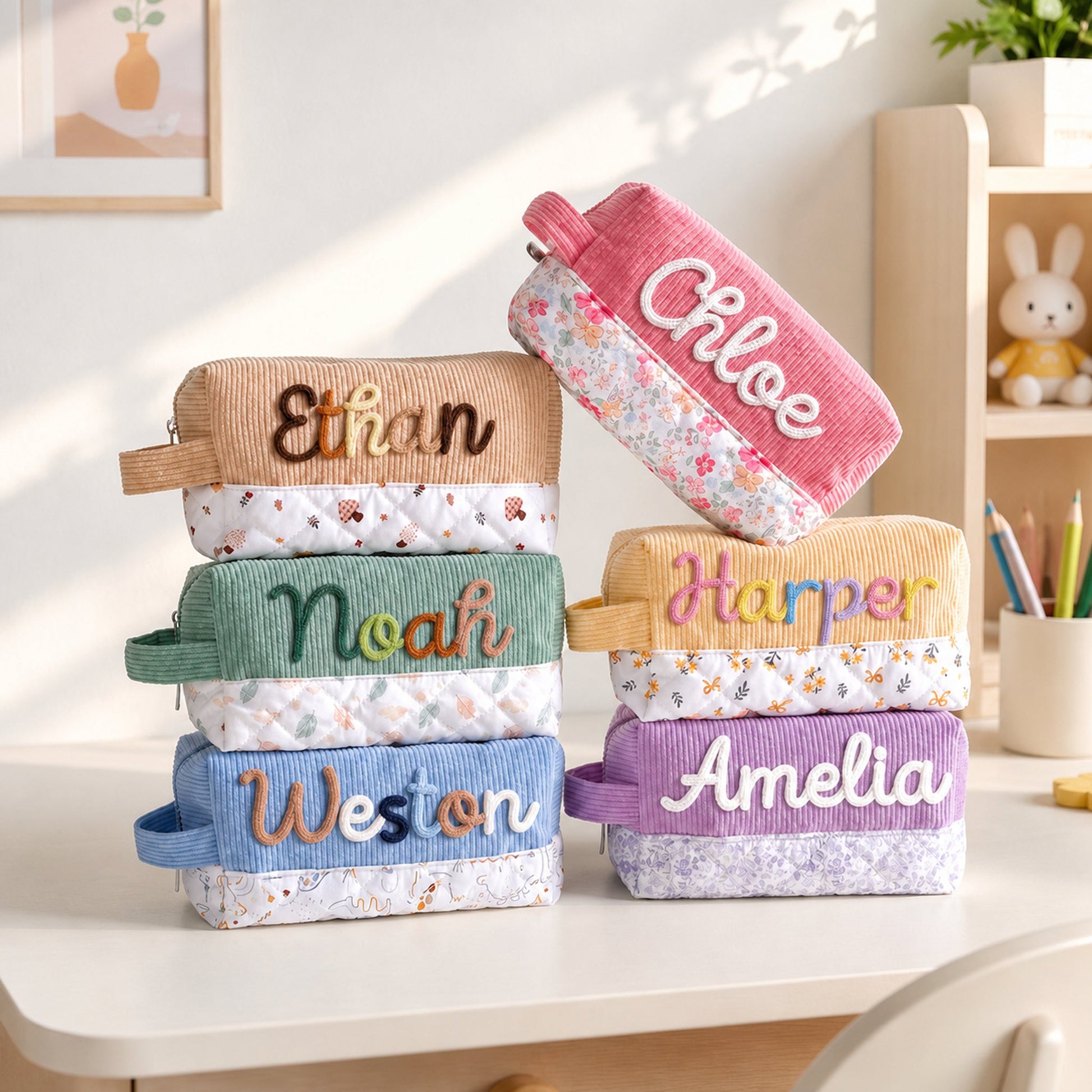 Personalized Corduroy Pencil Case – Custom Yarn Name Pencil Pouch | Back to School