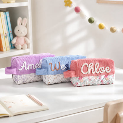 Personalized Corduroy Pencil Case – Custom Yarn Name Pencil Pouch | Back to School