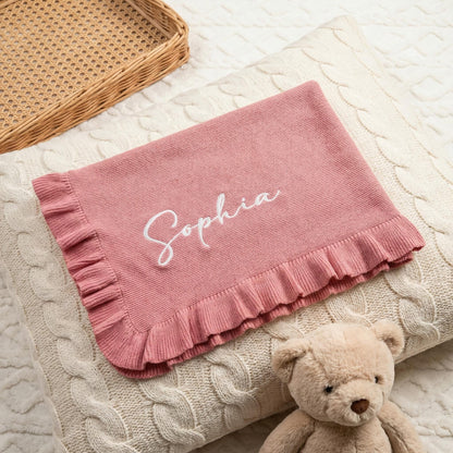 Floral Personalized Baby Blanket – Custom Name Knit Blanket, Soft Newborn Gift