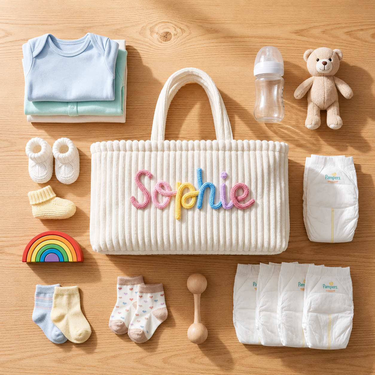 Personalized Diaper Caddy Organizer | Corduroy Baby Basket with 3D Yarn Name | Baby Shower Gift