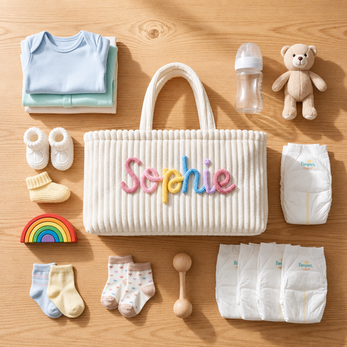 Personalized Diaper Caddy Organizer | Corduroy Baby Basket with 3D Yarn Name | Baby Shower Gift