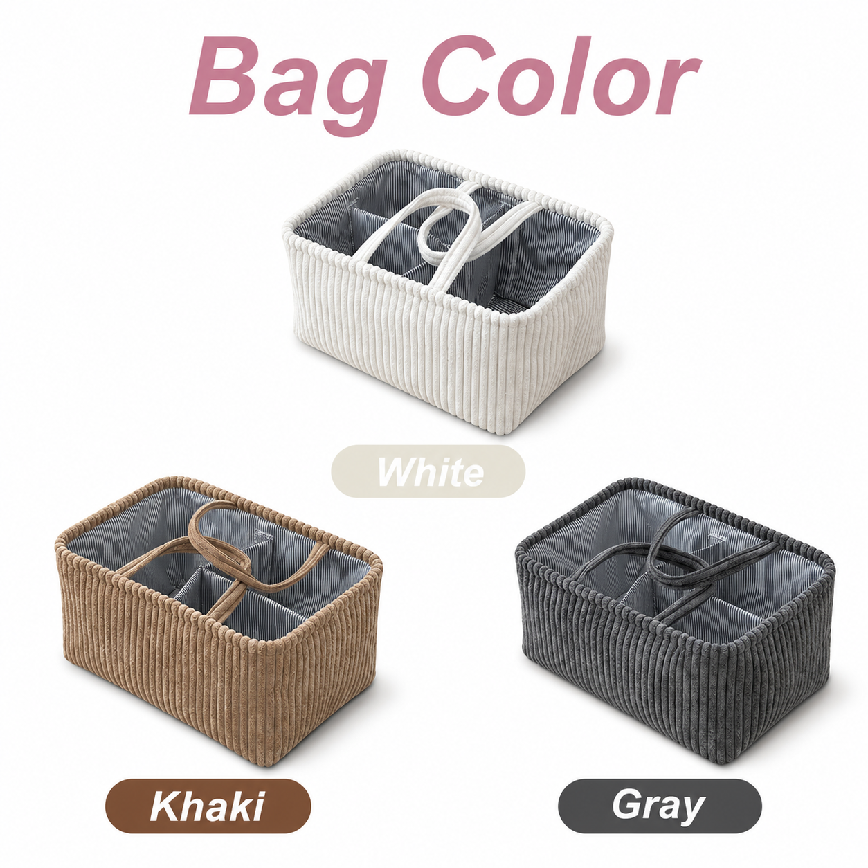 Personalized Diaper Caddy Organizer | Corduroy Baby Basket with 3D Yarn Name | Baby Shower Gift