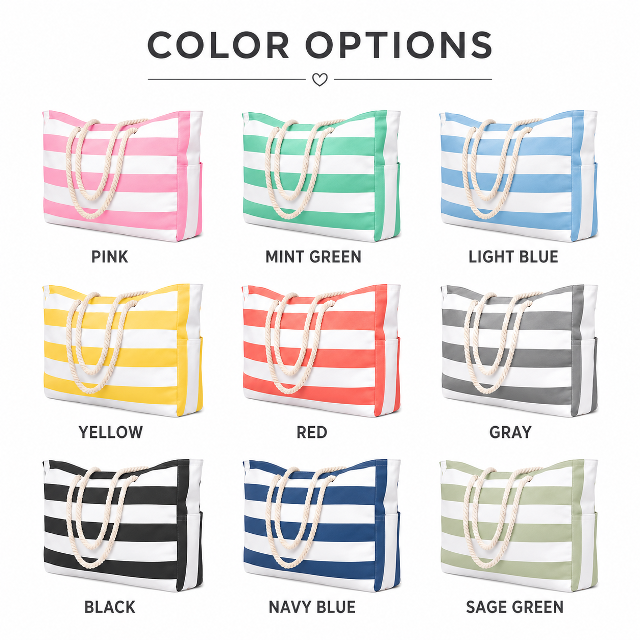 Personalized Embroidered Beach Tote Bag – Custom Name Striped Canvas Pool Bag with Zipper