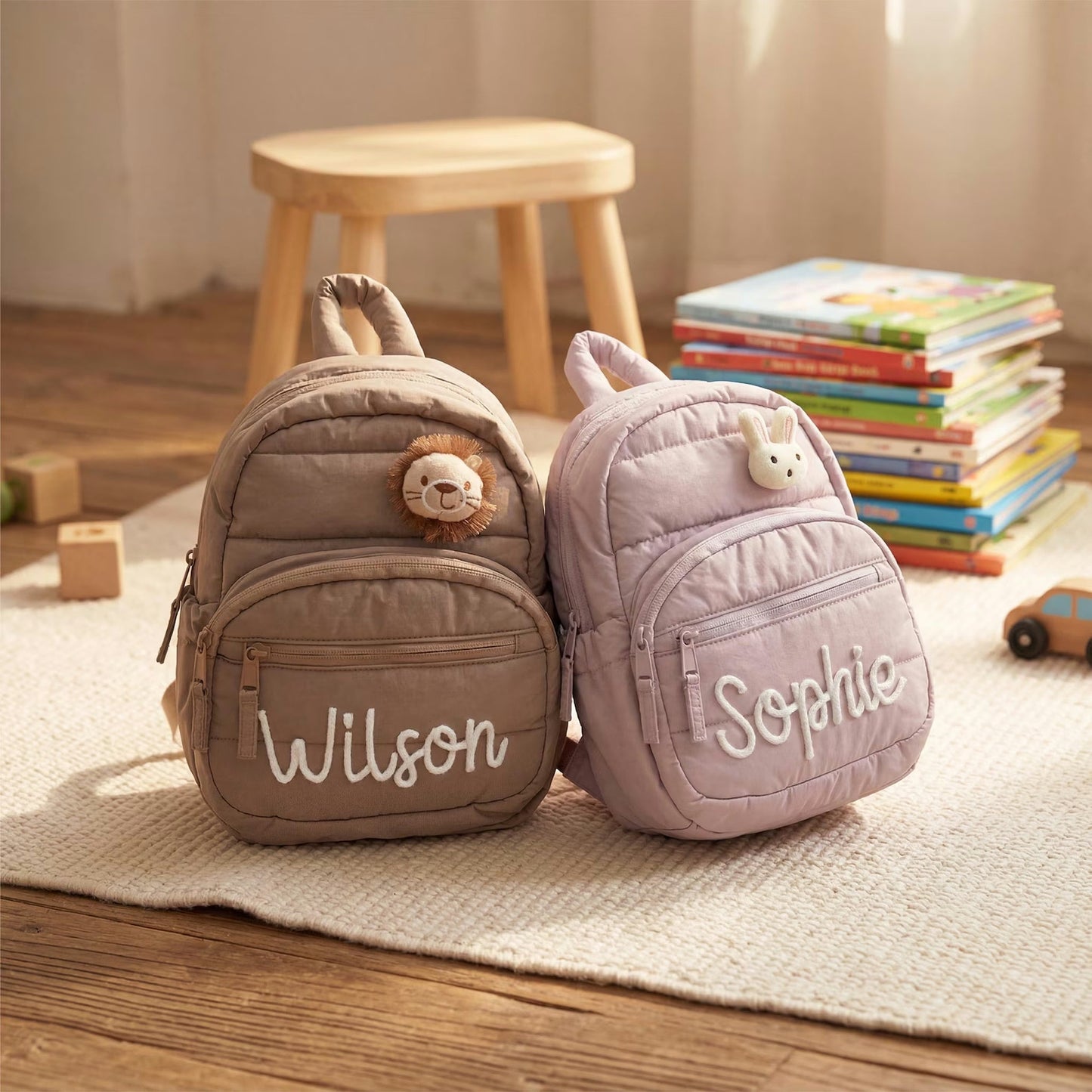 Personalized Quilted Toddler Backpack – Embroidered Name | Daycare & Preschool Bag