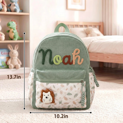 Personalized Corduroy Toddler Backpack – Hand-Embroidered Name, Floral Pocket | Back to School
