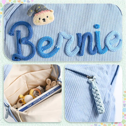 Personalized Toddler Backpack | Embroidered Name Corduroy Kids Book Bag for Preschool & Back to School