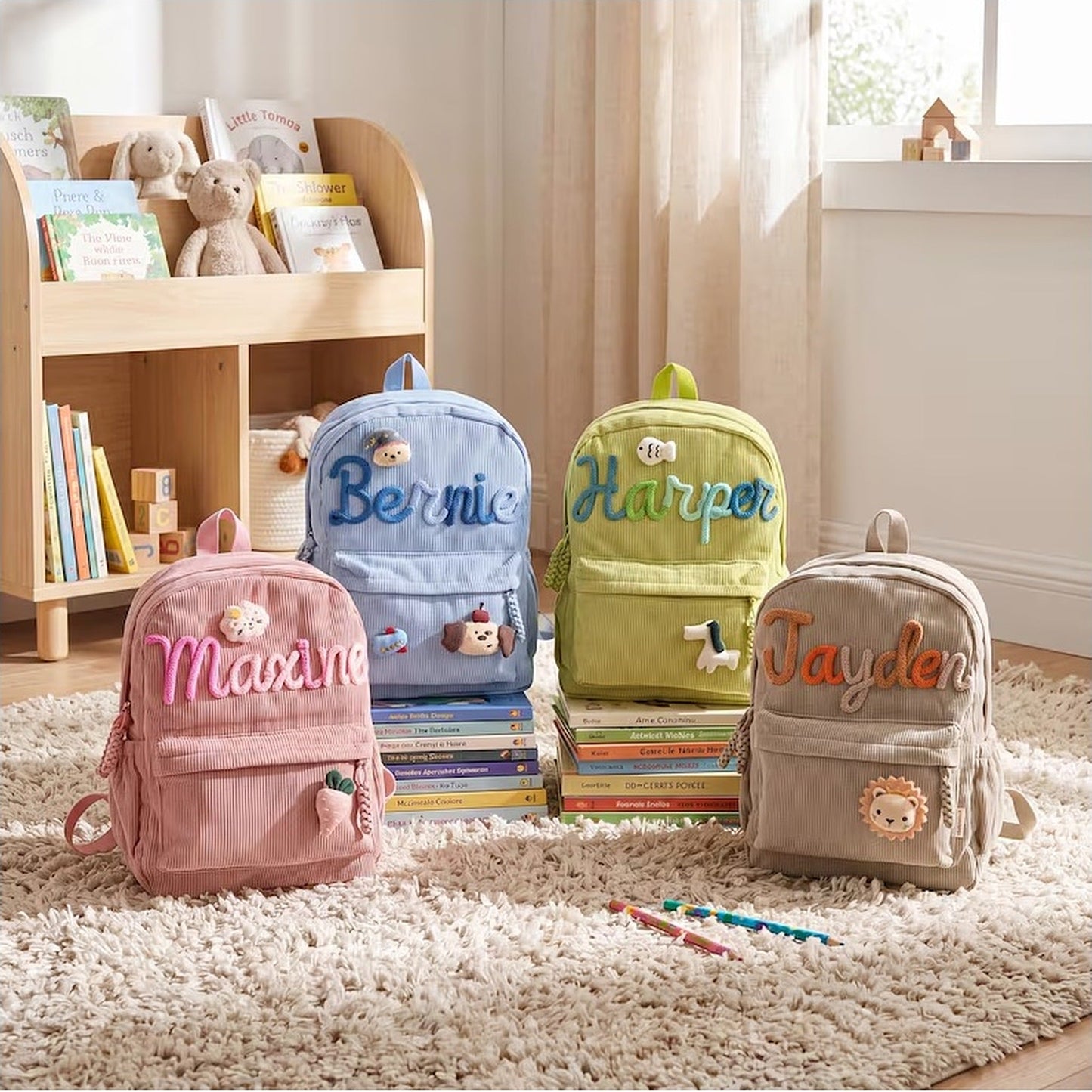 Personalized Toddler Backpack | Embroidered Name Corduroy Kids Book Bag for Preschool & Back to School
