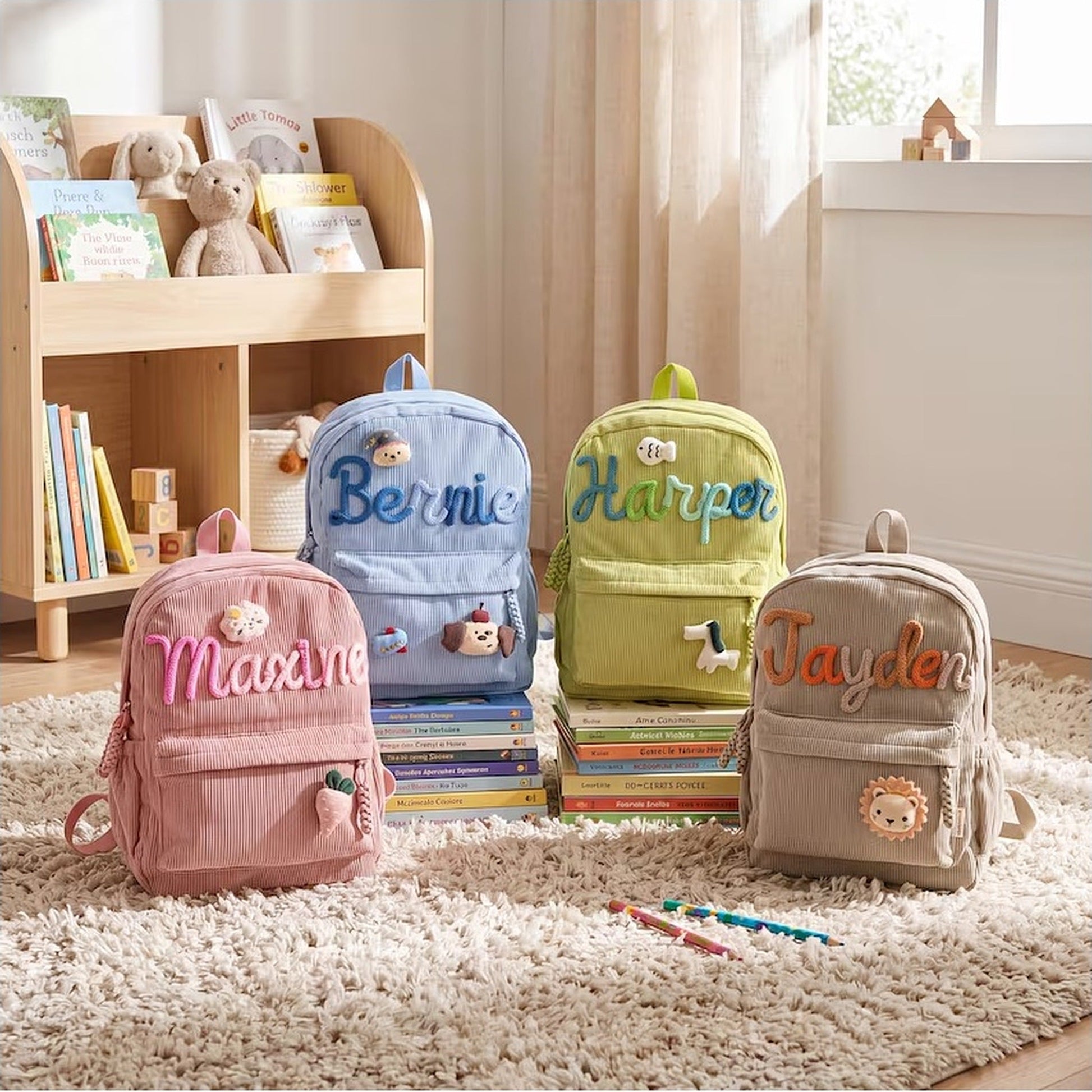 Personalized Toddler Backpack | Embroidered Name Corduroy Kids Book Bag for Preschool & Back to School