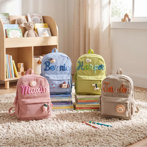 Personalized Toddler Backpack | Embroidered Name Corduroy Kids Book Bag for Preschool & Back to School