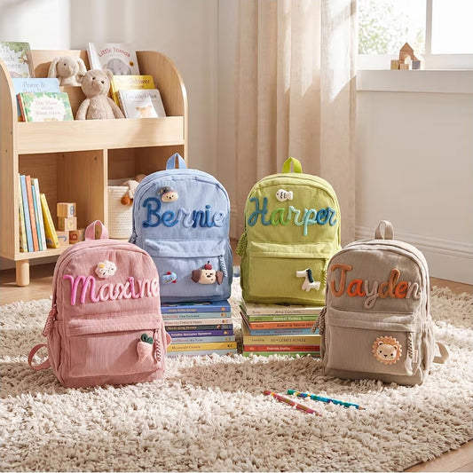 Personalized Toddler Backpack | Embroidered Name Corduroy Kids Book Bag for Preschool & Back to School