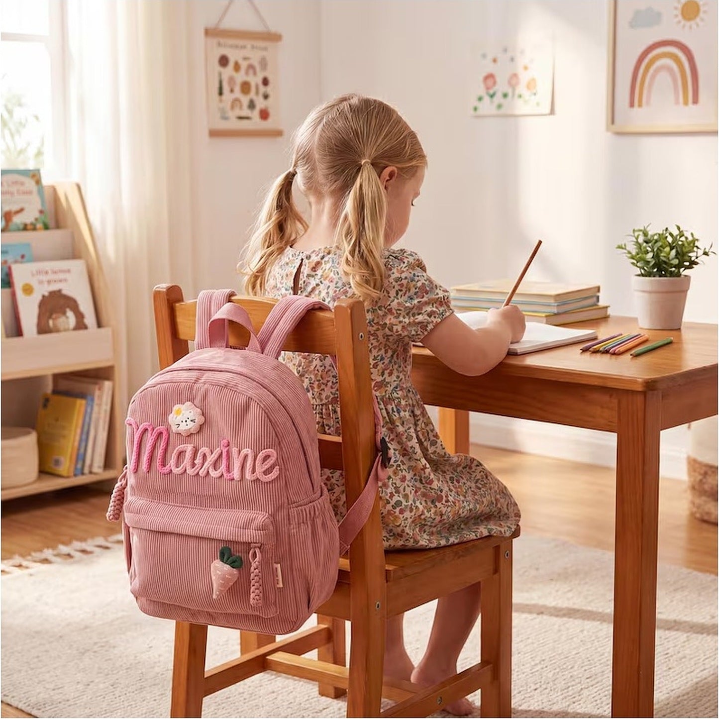 Personalized Toddler Backpack | Embroidered Name Corduroy Kids Book Bag for Preschool & Back to School