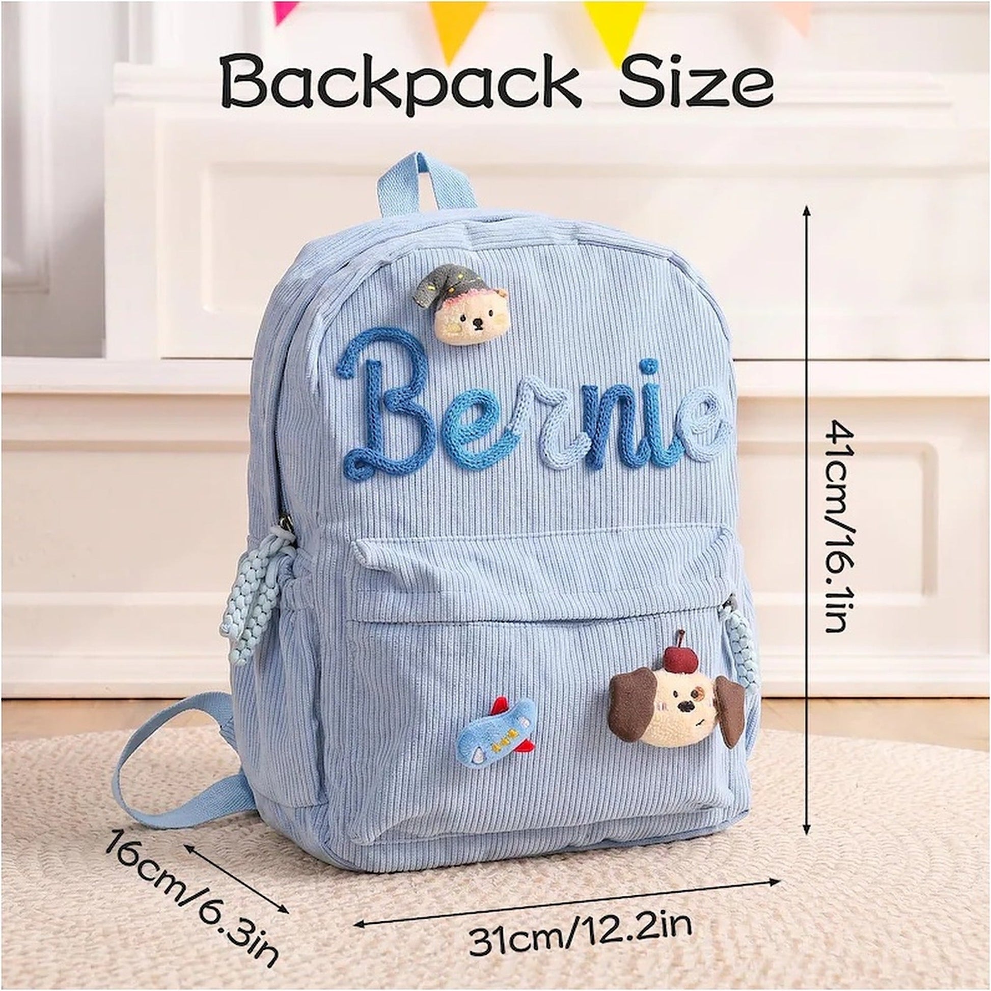 Personalized Toddler Backpack | Embroidered Name Corduroy Kids Book Bag for Preschool & Back to School