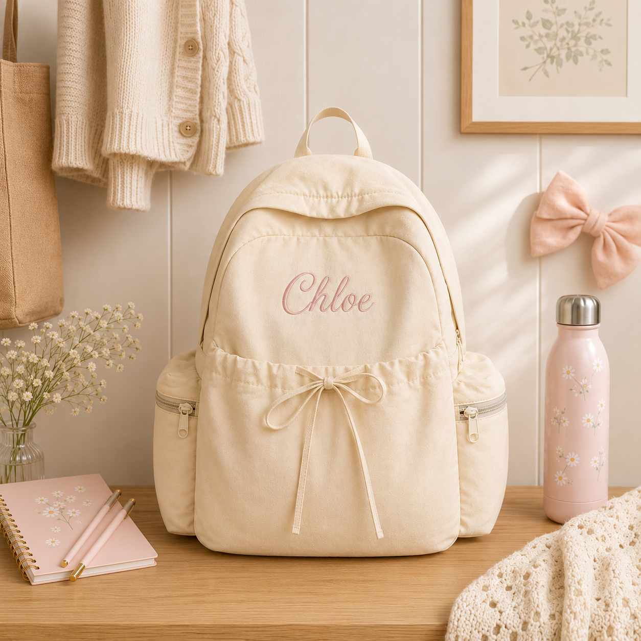 Personalized Girls Bow Backpack | Custom Name School Bag