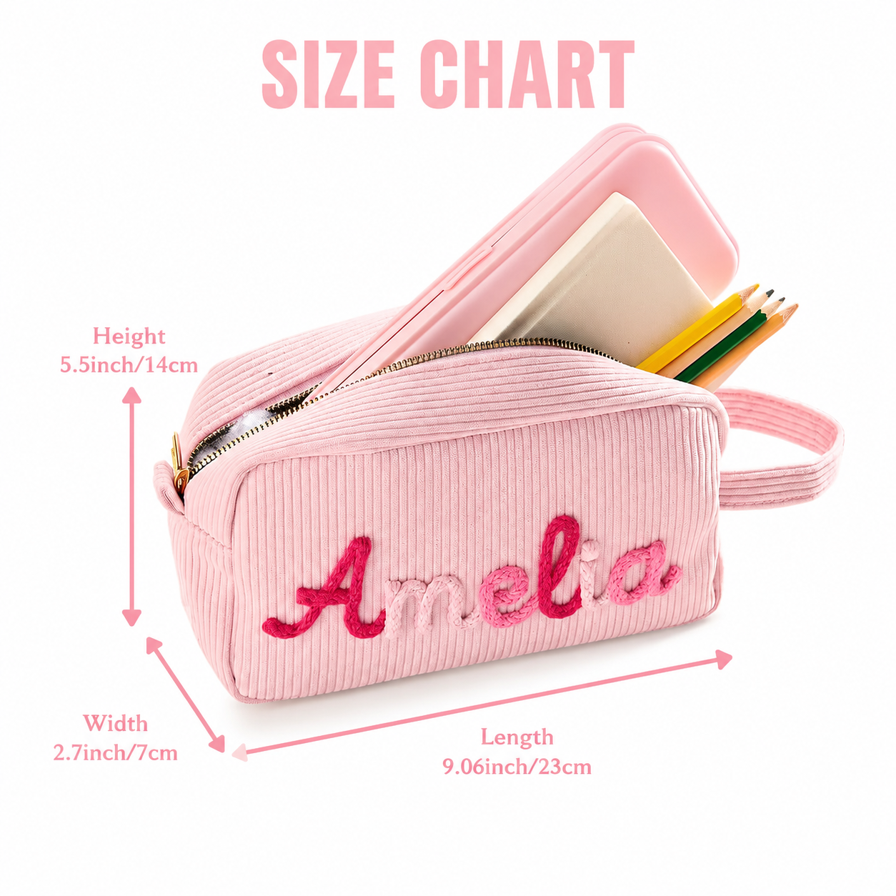 Personalized Name Corduroy Pencil Case – Custom Kids Zipper Pouch, Baby Shower Gift, Makeup Bag, Back to School