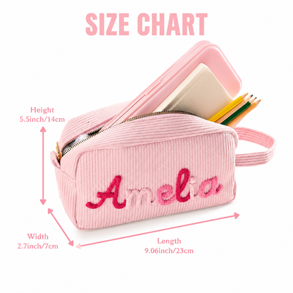 Personalized Name Corduroy Pencil Case – Custom Kids Zipper Pouch, Baby Shower Gift, Makeup Bag, Back to School